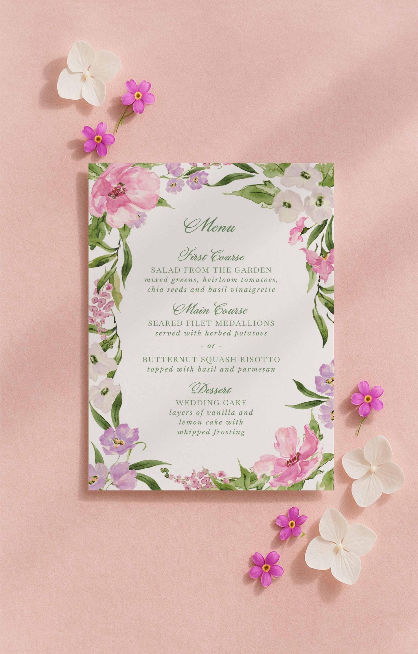 Purple Floral Wedding Menu Template