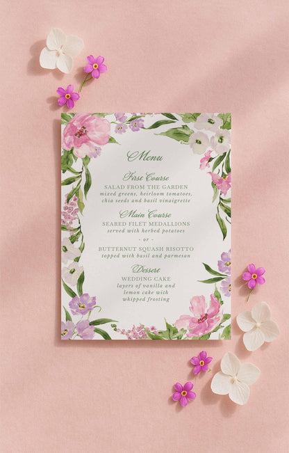 Purple Floral Wedding Menu Template