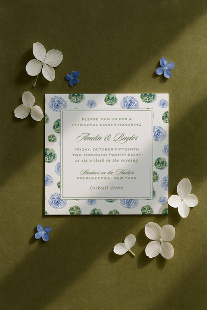 Blue, White & Green Rehearsal Dinner Invitation