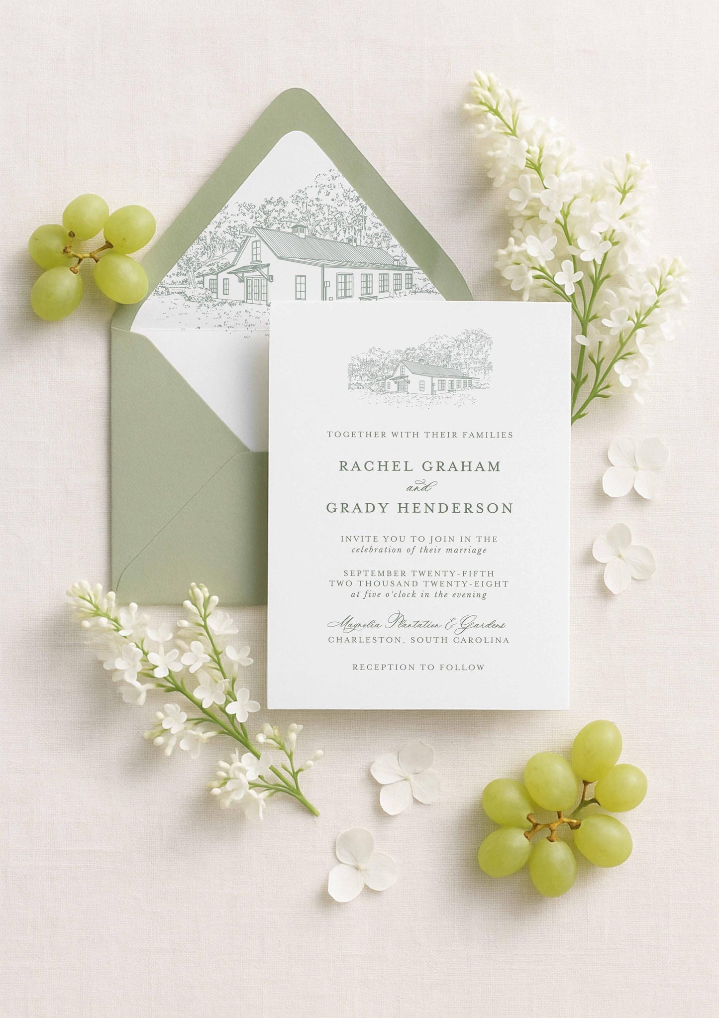 Magnolia Carriage House Wedding Invitation Suite Template