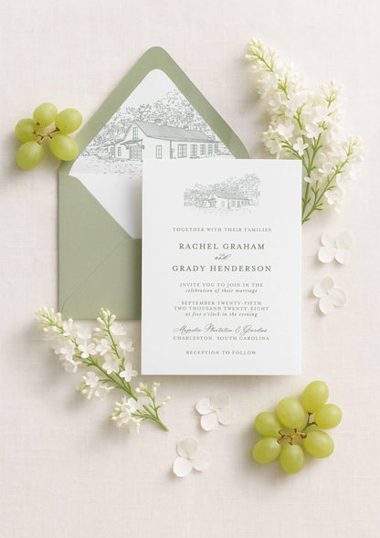 Magnolia Carriage House Wedding Invitation Suite Template