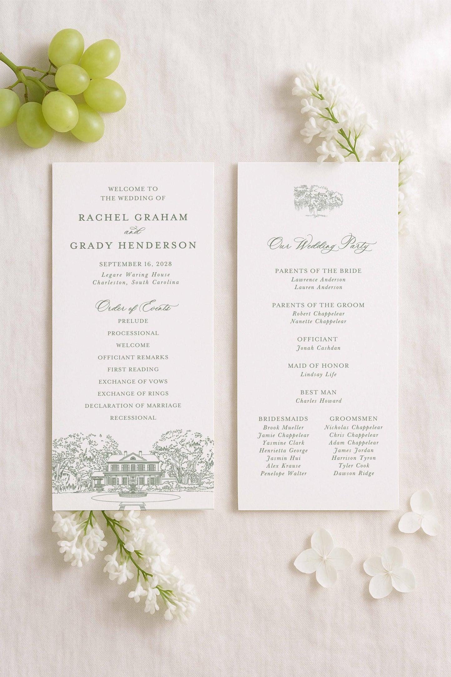 Legare Waring House Wedding Program Template