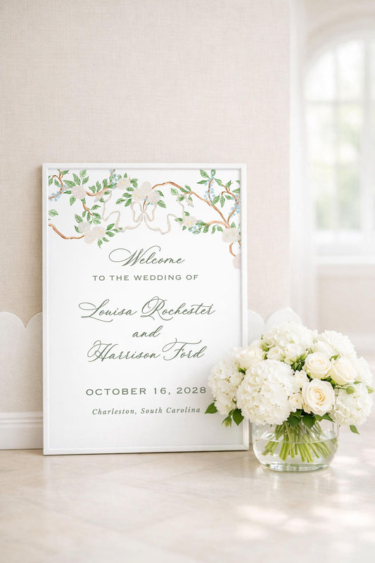 Neutral Chinoiserie Wedding Welcome Sign Template