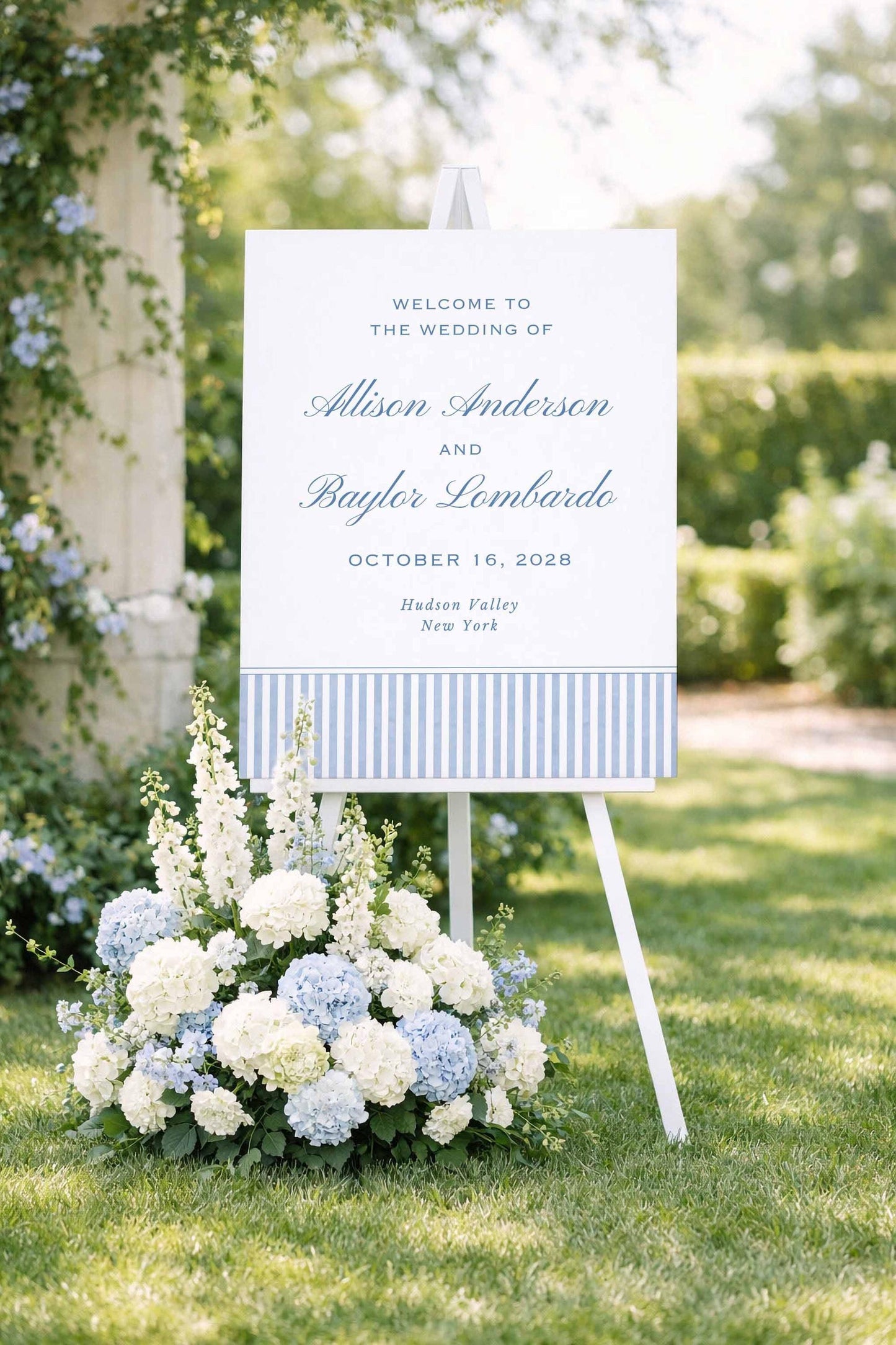 Blue Rattan Wedding Welcome Sign Template
