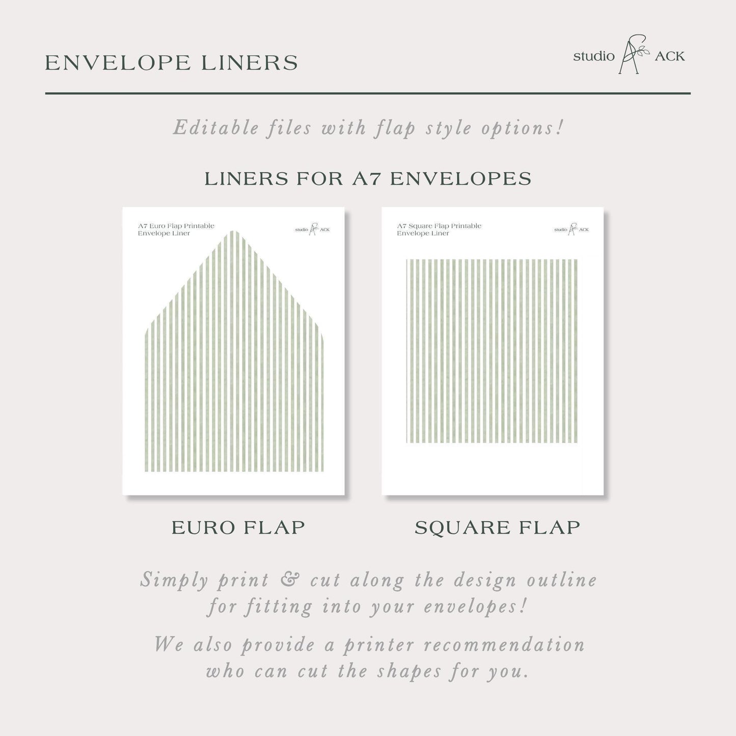 Green Striped Envelope Liner Template