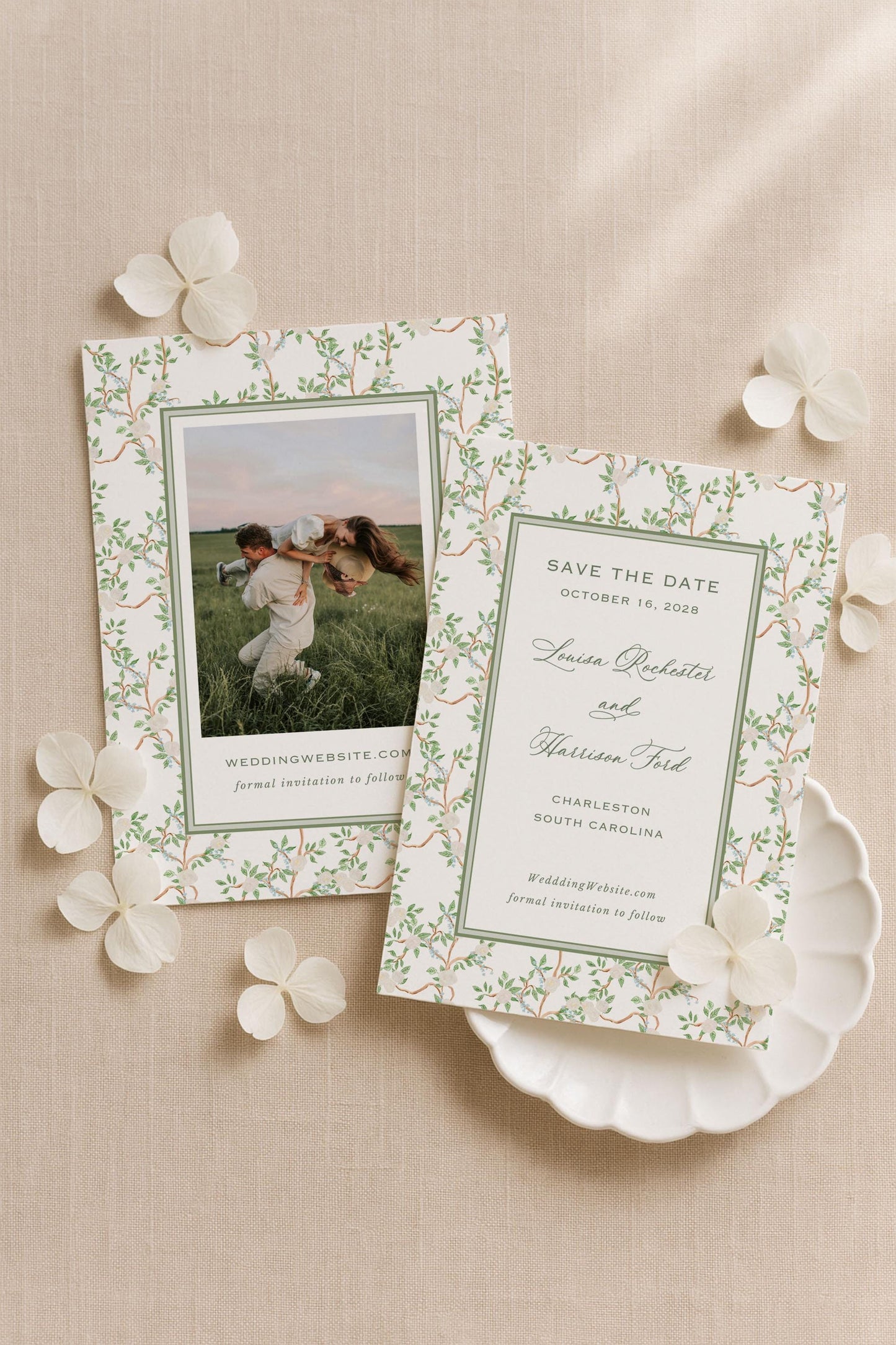 Neutral Chinoiserie Save the Date Template