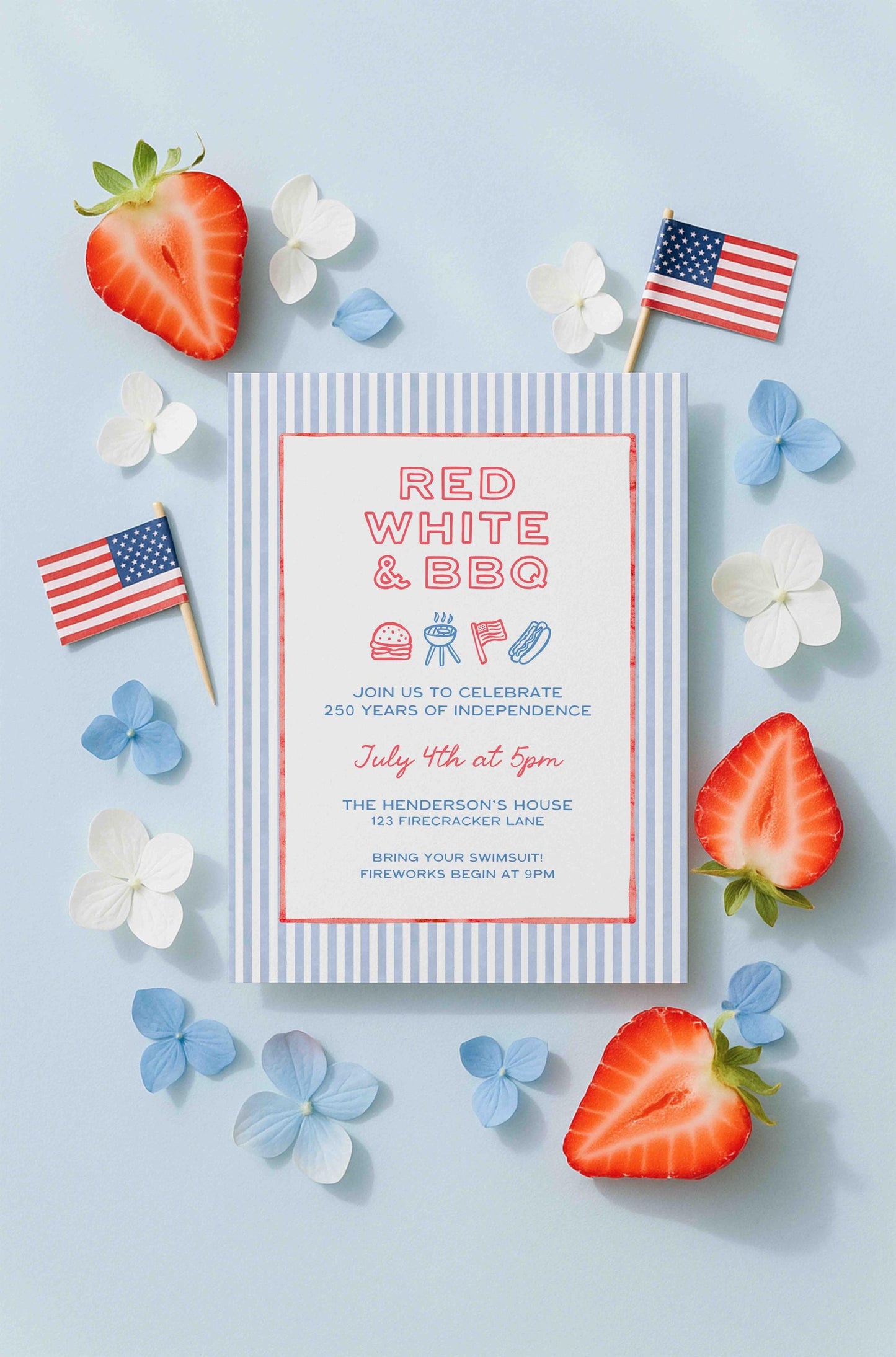 Red, White & BBQ Party Invitation Template