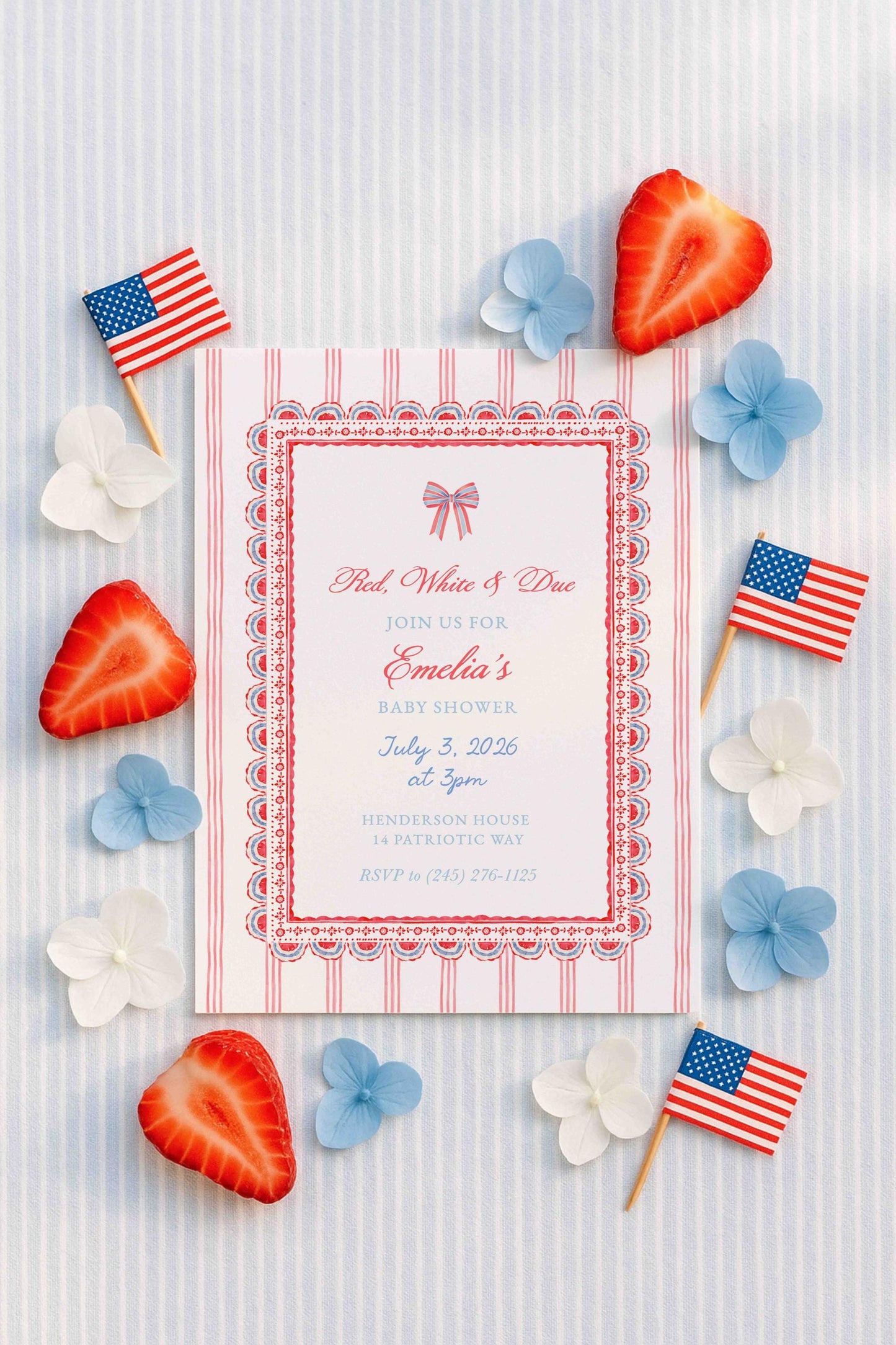 Red, White & Due Baby Shower Invitation Template