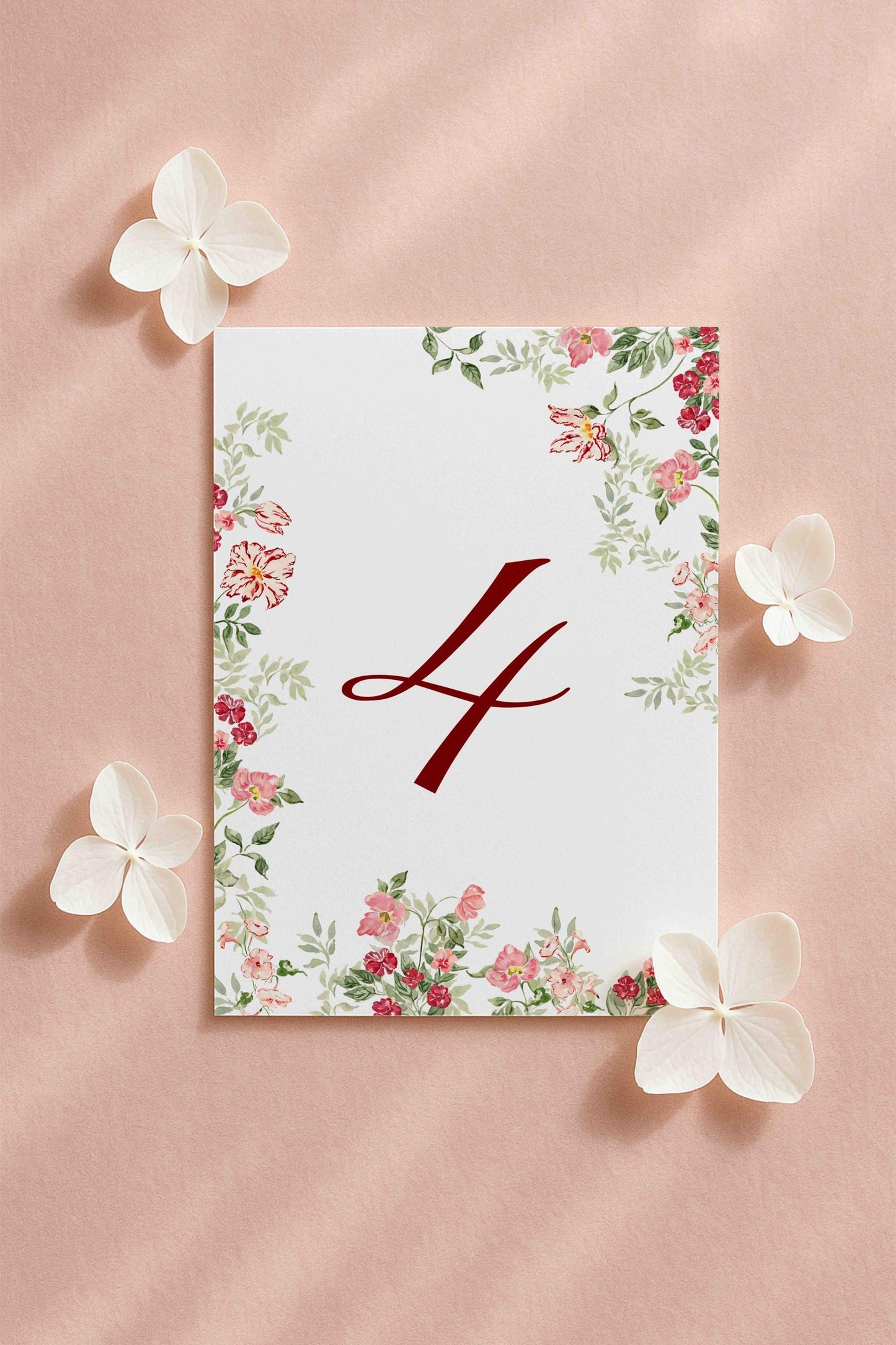 Dusty Pink Floral Wedding Table Number Template