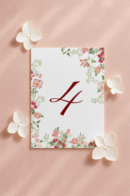 Dusty Pink Floral Wedding Table Number Template