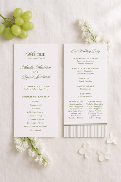 Old Money Striped Wedding Program Template