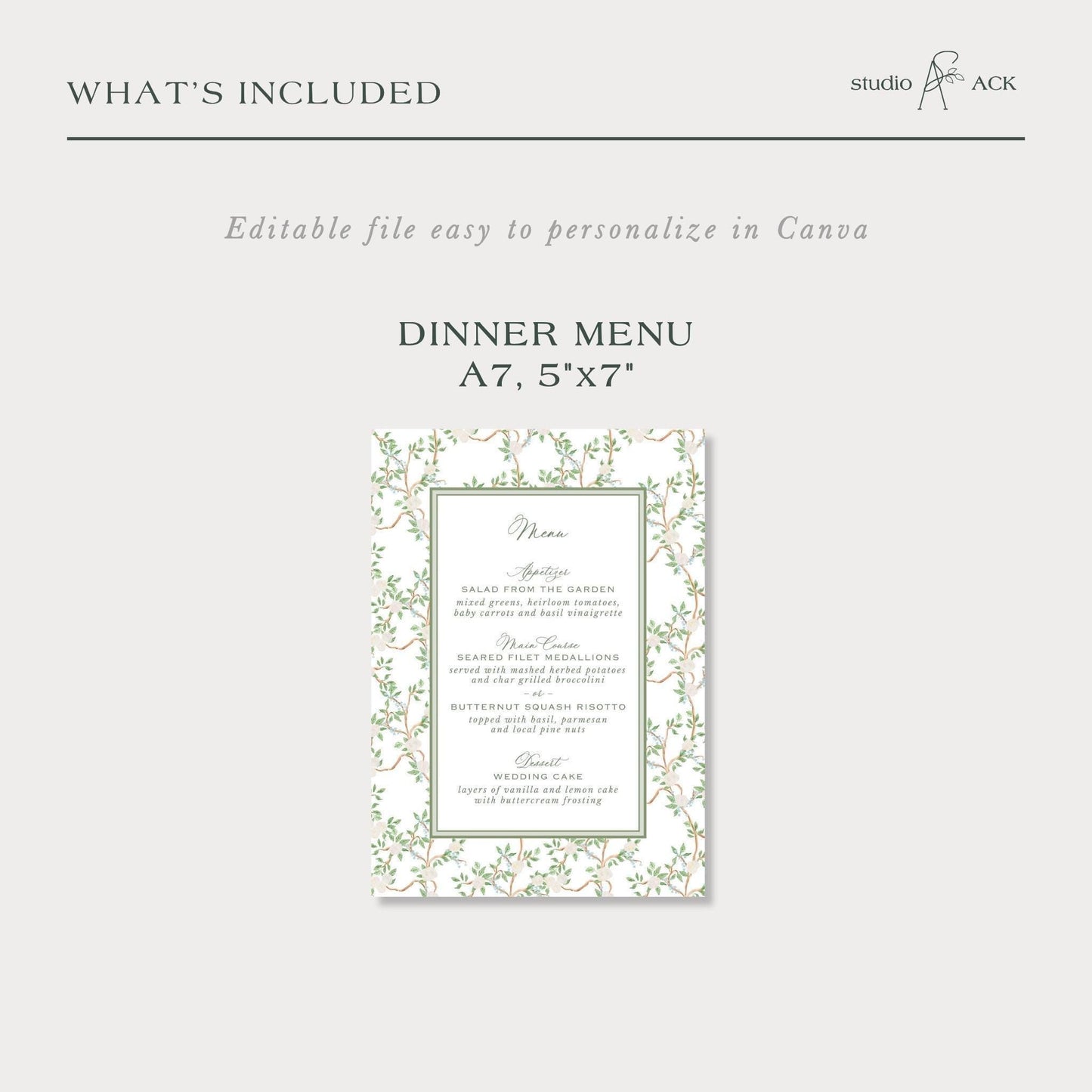 Neutral Chinoiserie Wedding Menu Template