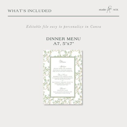 Neutral Chinoiserie Wedding Menu Template