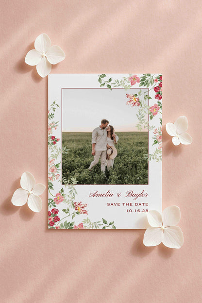 Dusty Pink Floral Save the Date Template