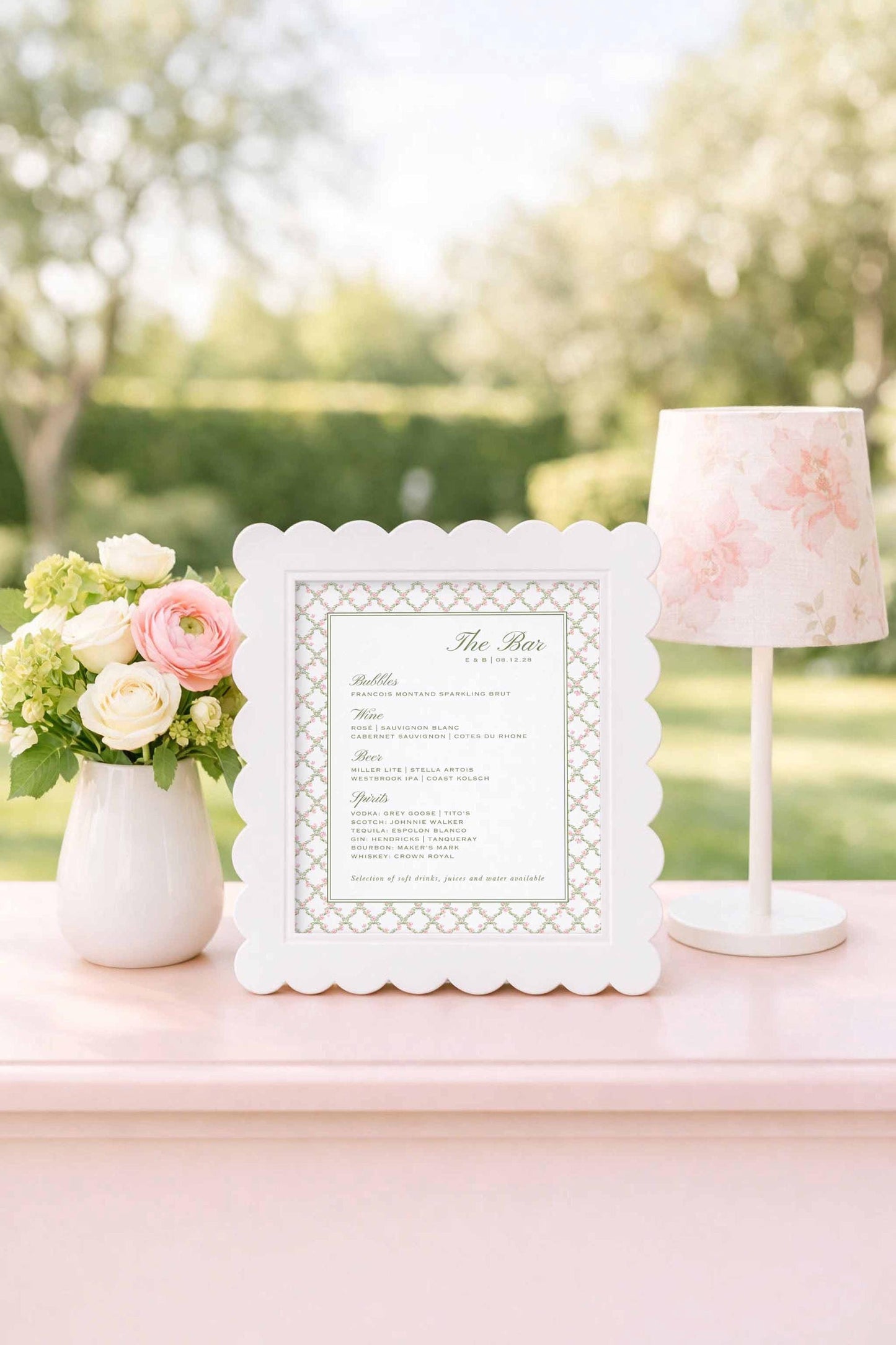 Watercolor Trellis Wedding Bar Menu Template