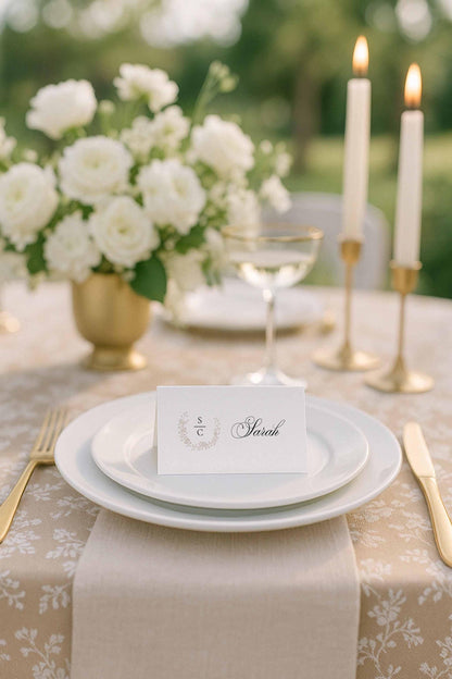 Neutral Floral Line Art Wedding Place Card Template