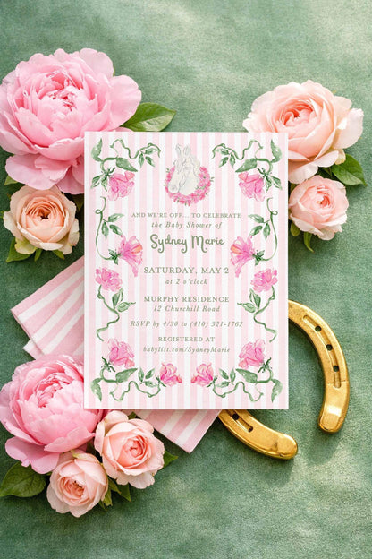 Striped Baby Shower Invitation Template | Green or Pink