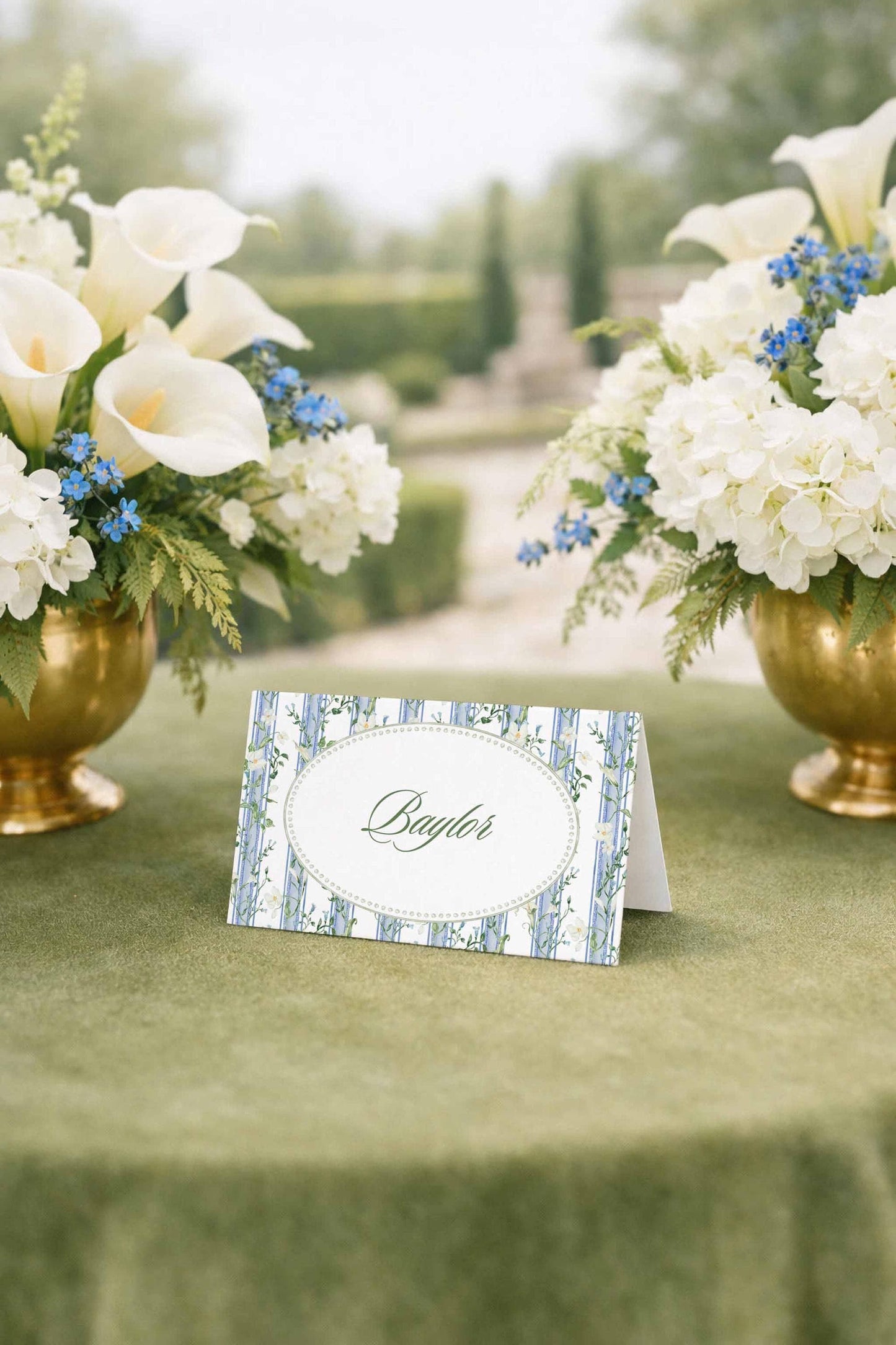 Blue, White & Green Wedding Place Card Template