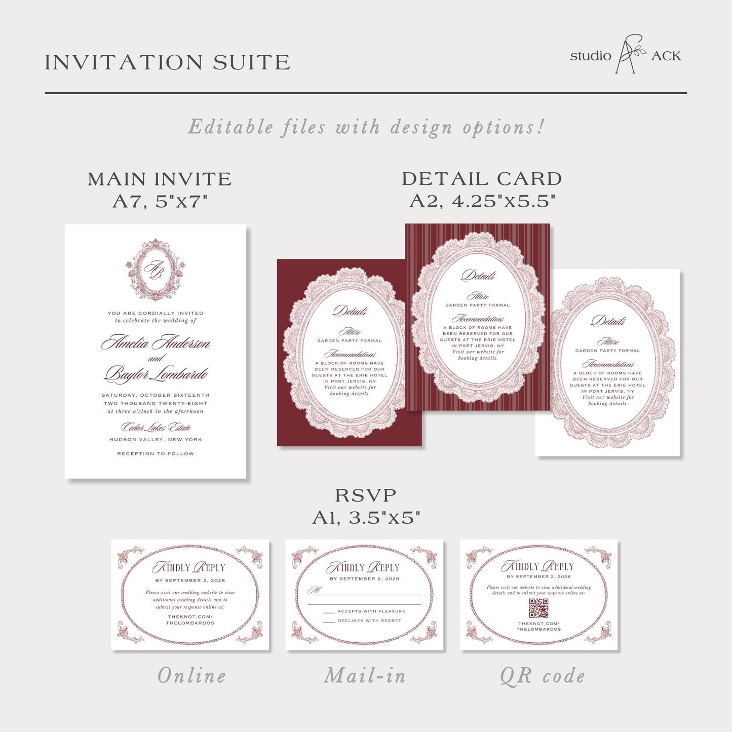 Vintage Lace Wedding Invitation Suite Template
