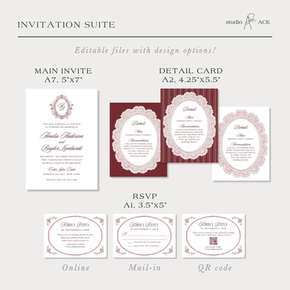 Vintage Lace Wedding Invitation Suite Template