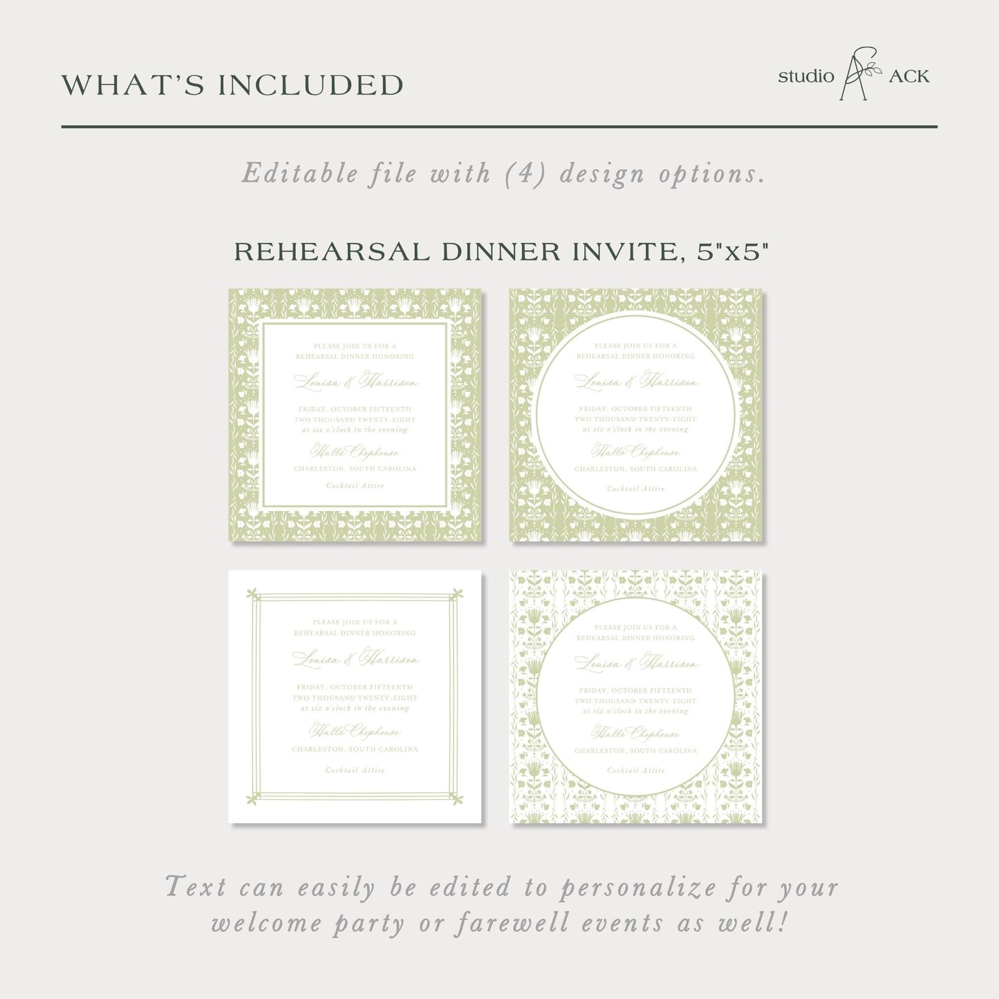 The image is a collage of four different wedding invitations, each with a unique design and text.