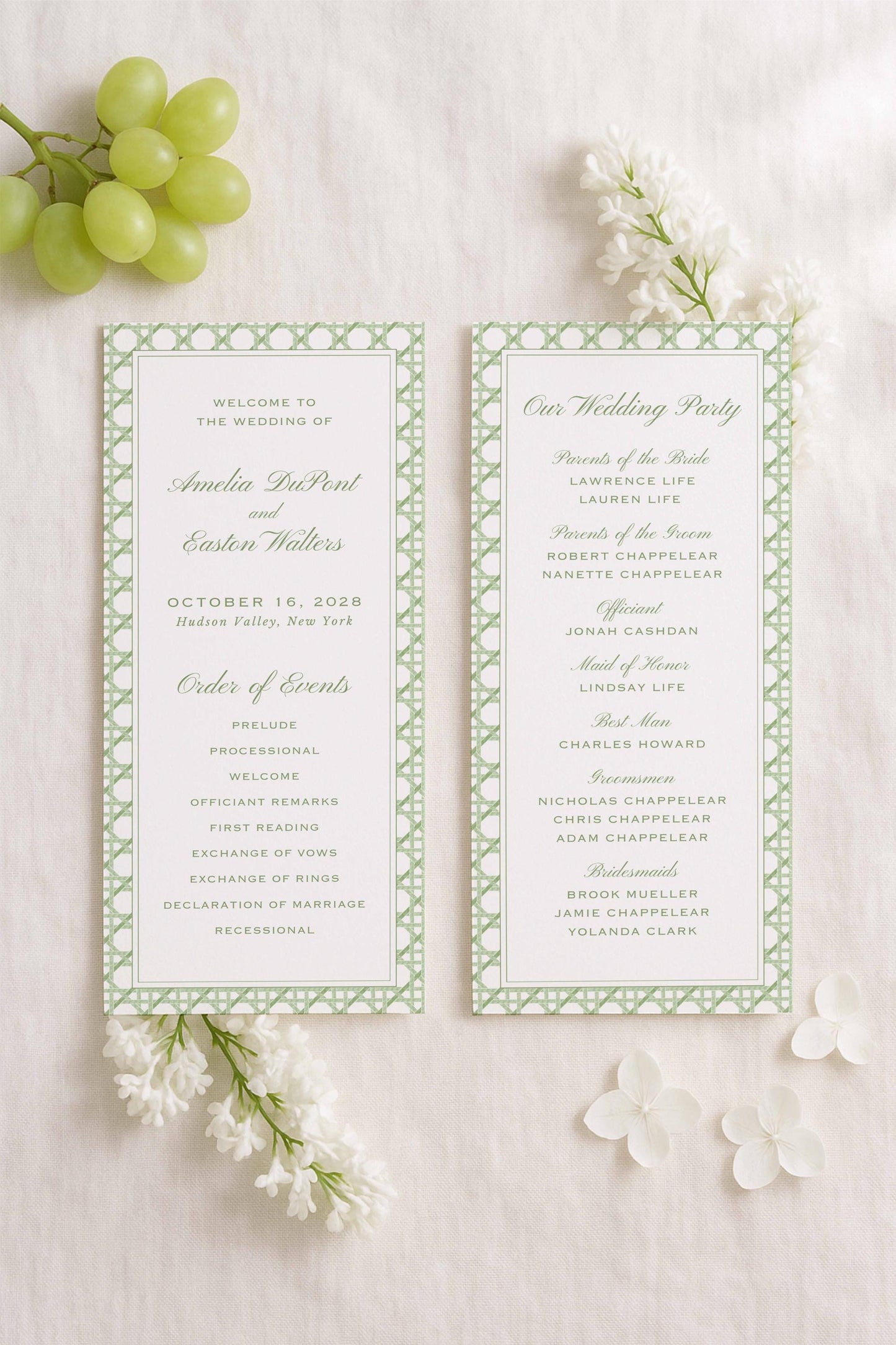 Green Rattan Wedding Program Template