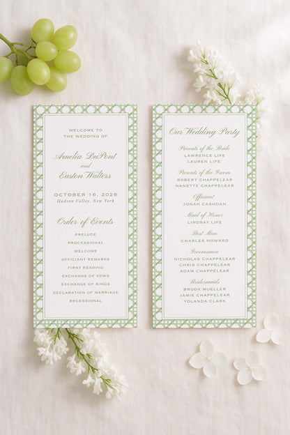 Green Rattan Wedding Program Template