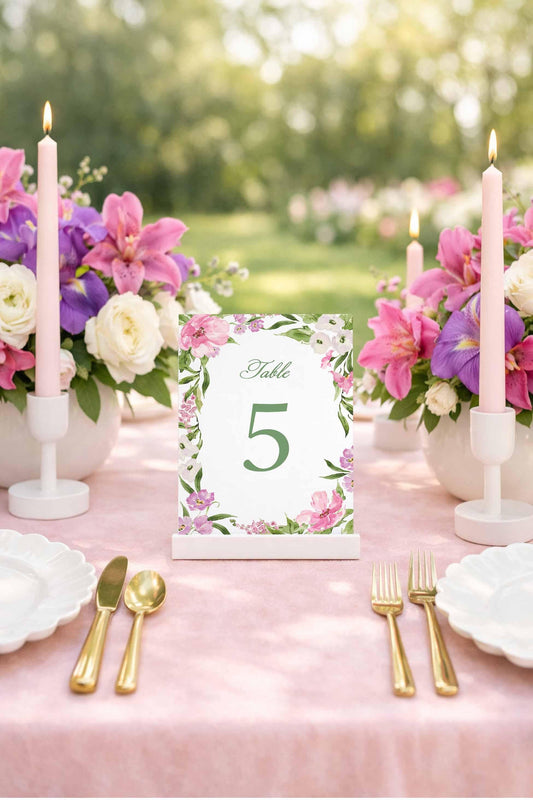 Purple Floral Wedding Table Number Template