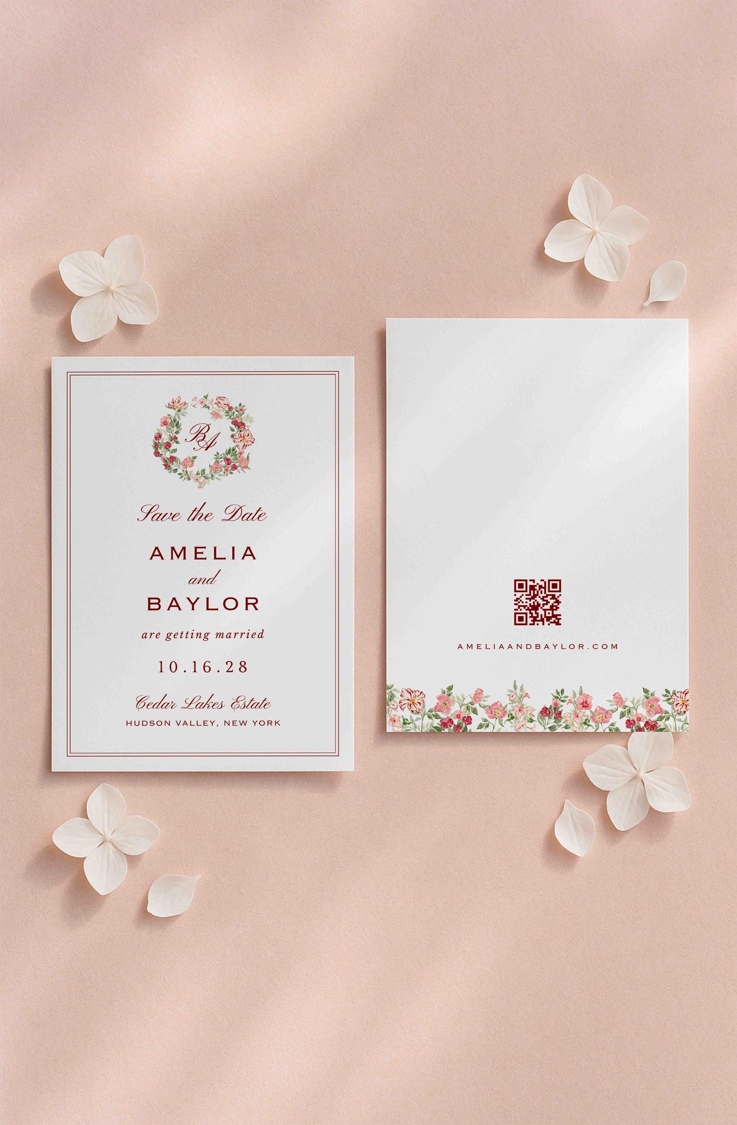 Dusty Pink Floral Save the Date Template