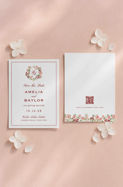 Dusty Pink Floral Save the Date Template