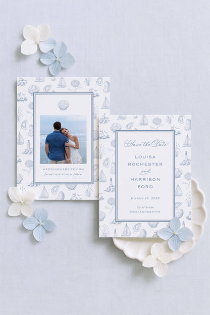 Coastal Toile Save the Date Template