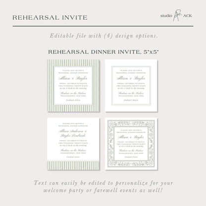 Green Striped Rehearsal Dinner Invitation