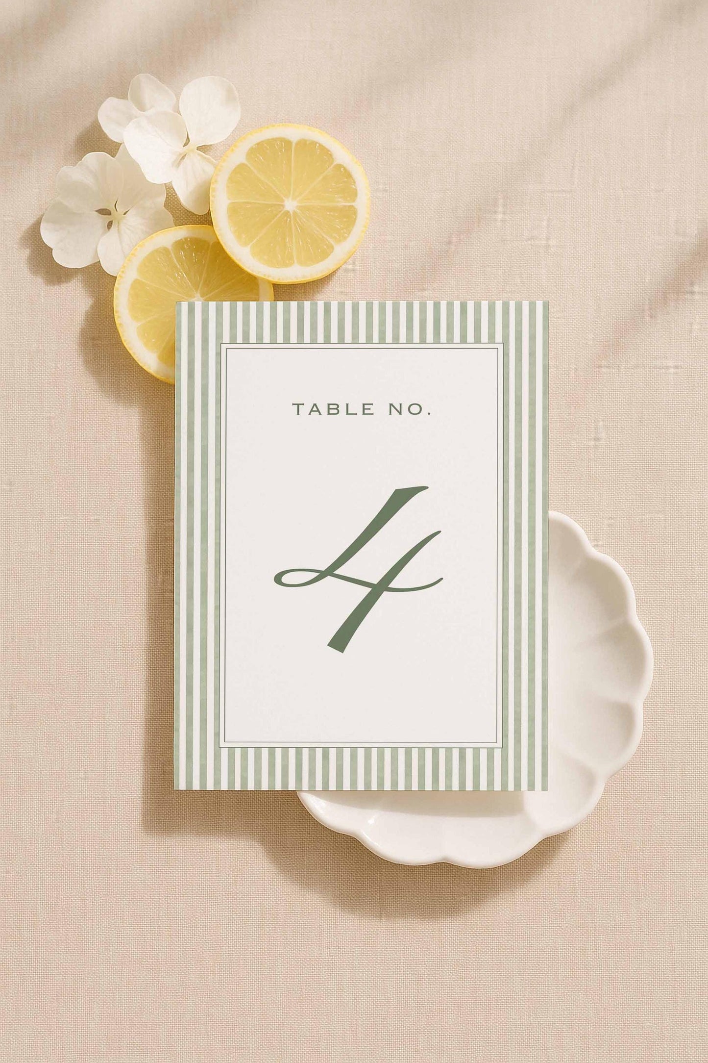 Green Striped Wedding Table Number Template