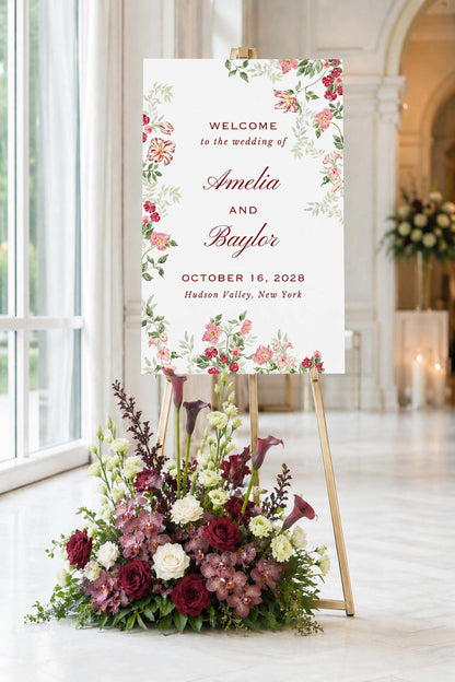 Dusty Pink Floral Wedding Welcome Sign Template