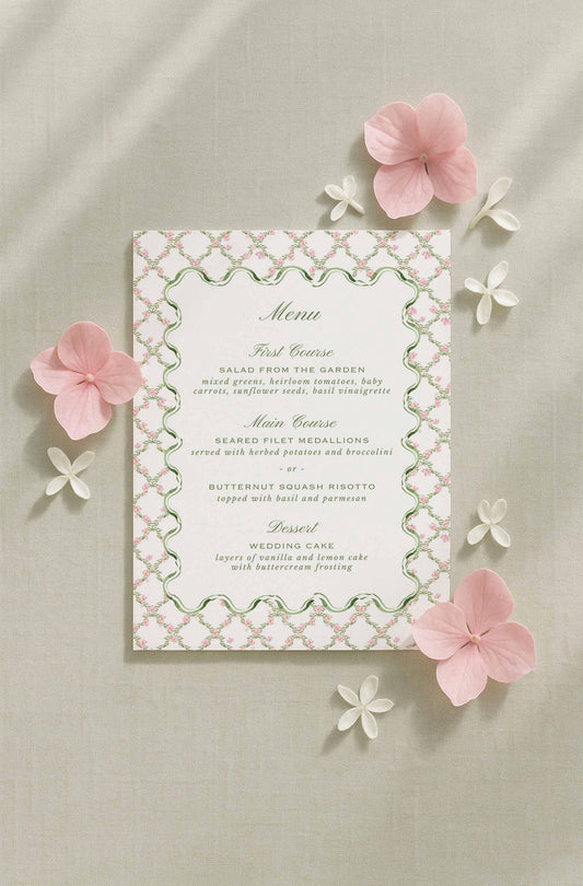 Watercolor Trellis Wedding Menu Template