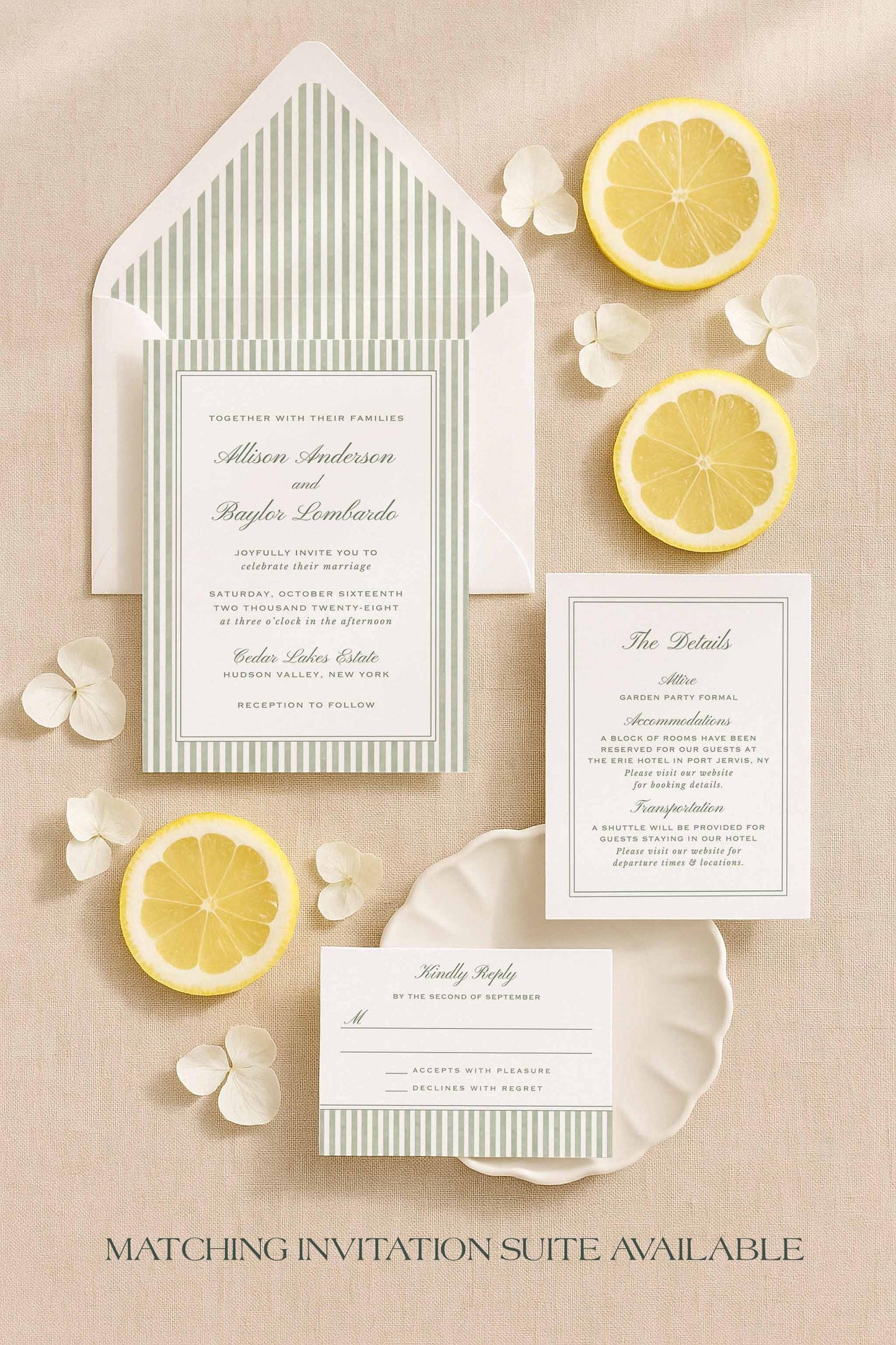 Green Striped Rehearsal Dinner Invitation