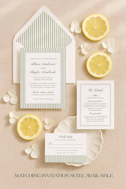 Green Striped Rehearsal Dinner Invitation