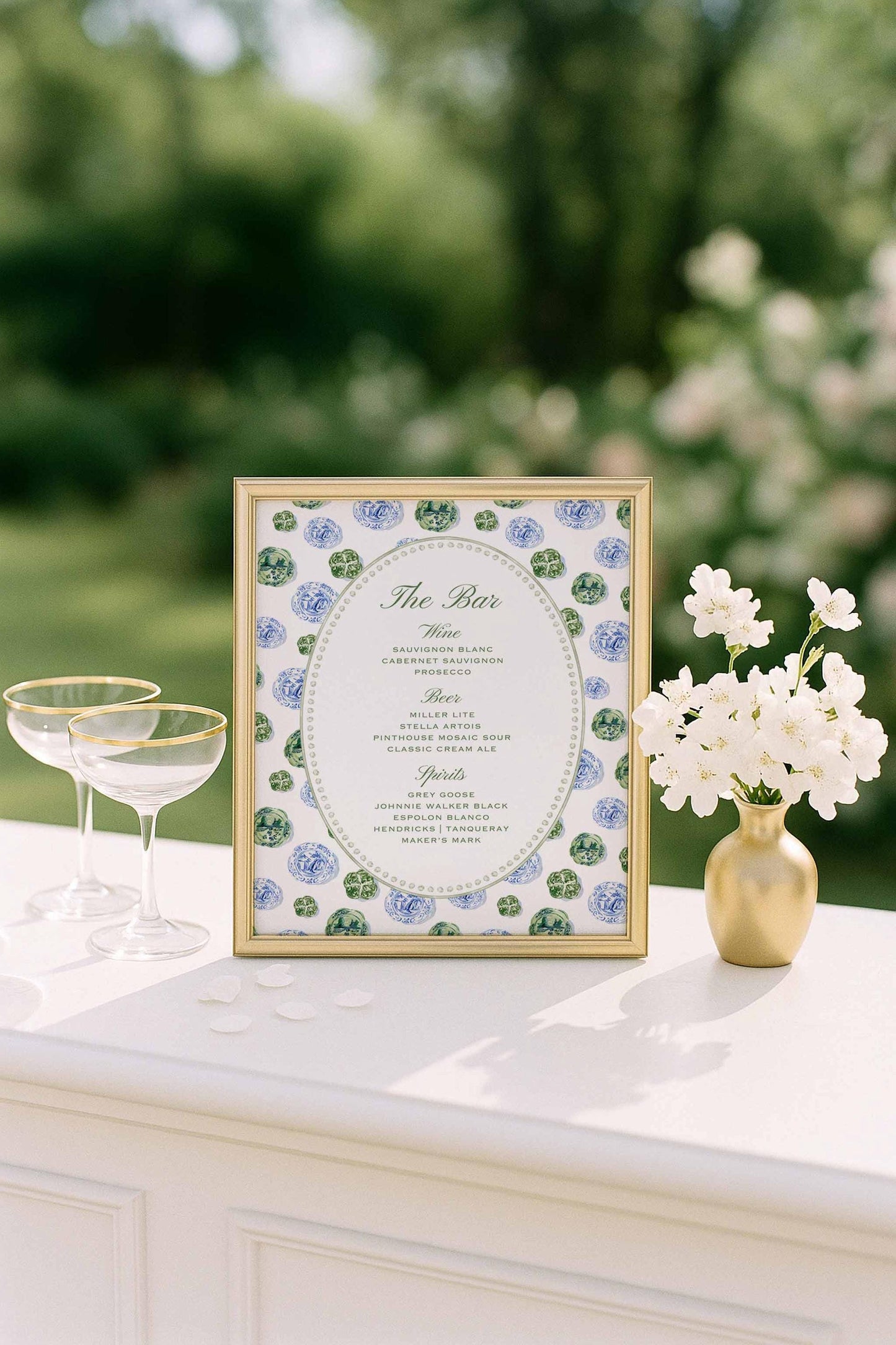 Blue, White & Green Wedding Bar Menu Template