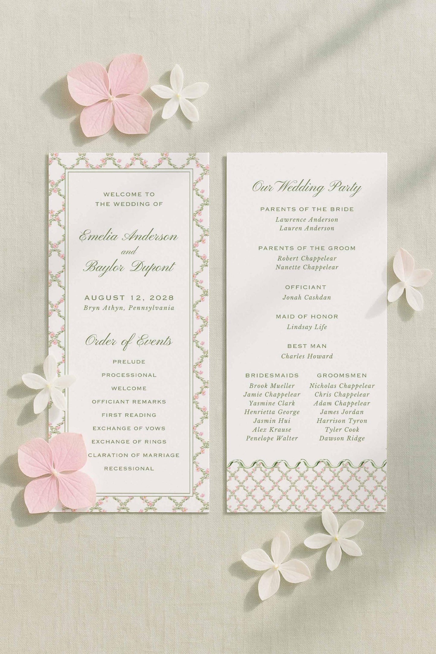 Watercolor Trellis Wedding Program Template