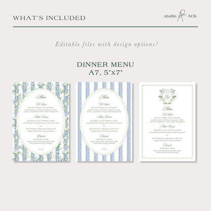 Blue, White & Green Wedding Menu Template