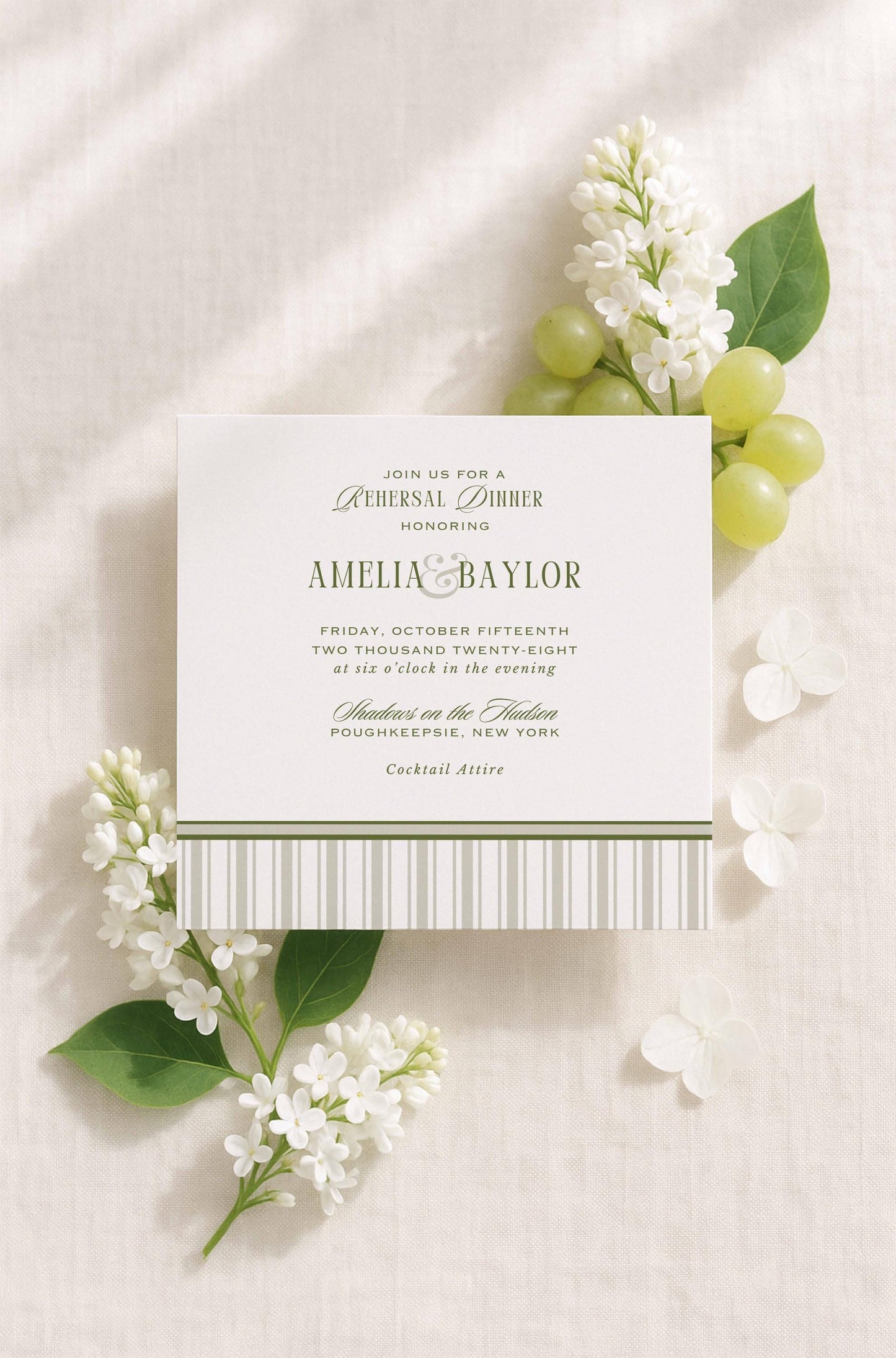Old Money Striped Rehearsal Dinner Invitation