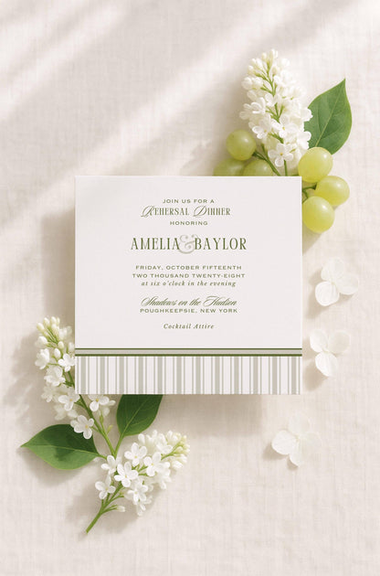 Old Money Striped Rehearsal Dinner Invitation