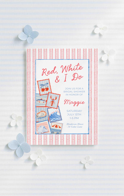 Red, White & I Do Bridal Shower Invitation Template