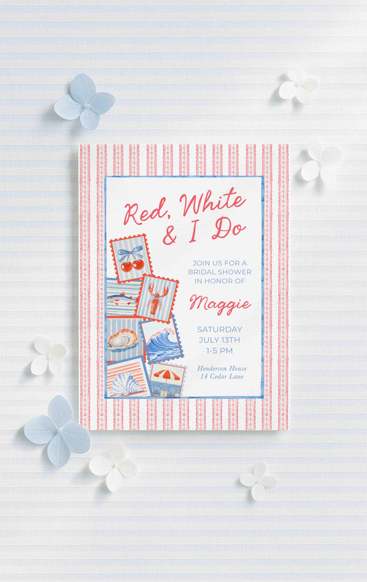Red, White & I Do Bridal Shower Invitation Template