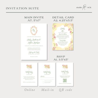 Whimsical Garden Wedding Invitation Suite Template