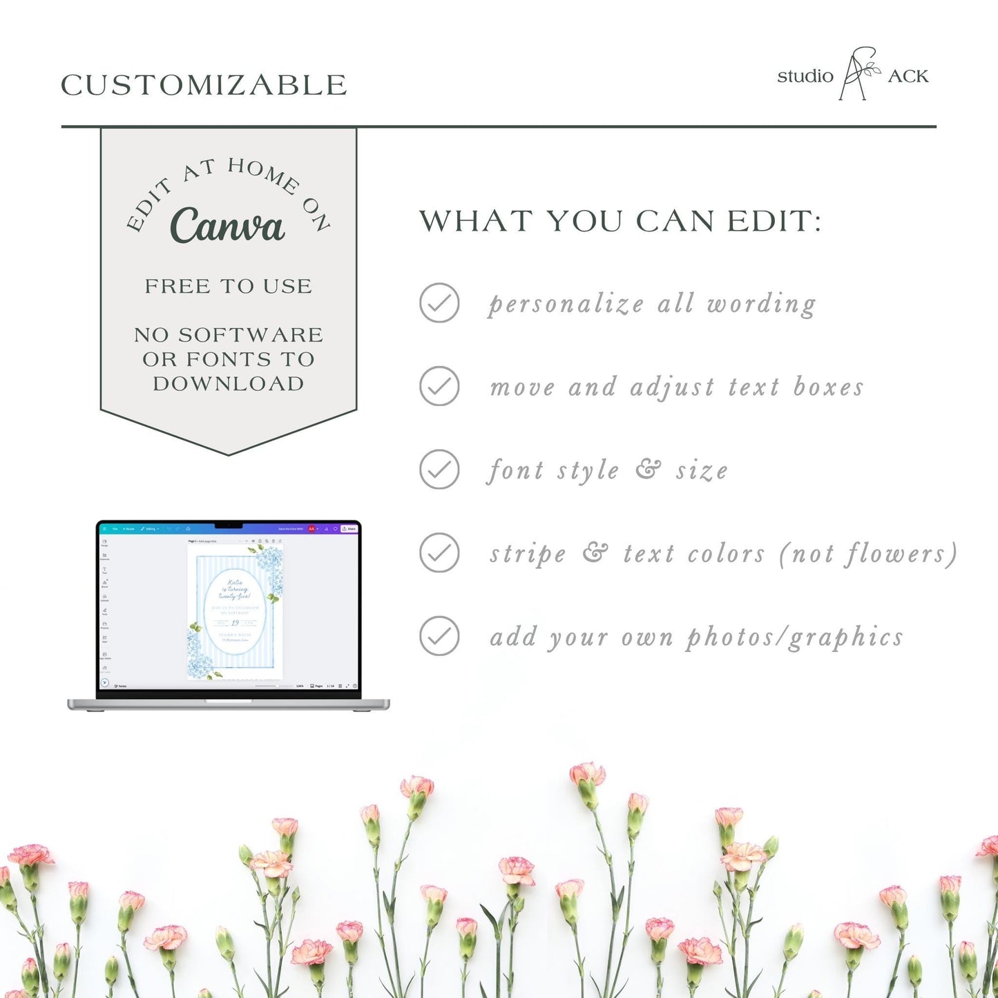 Hydrangea Birthday Invitation Template