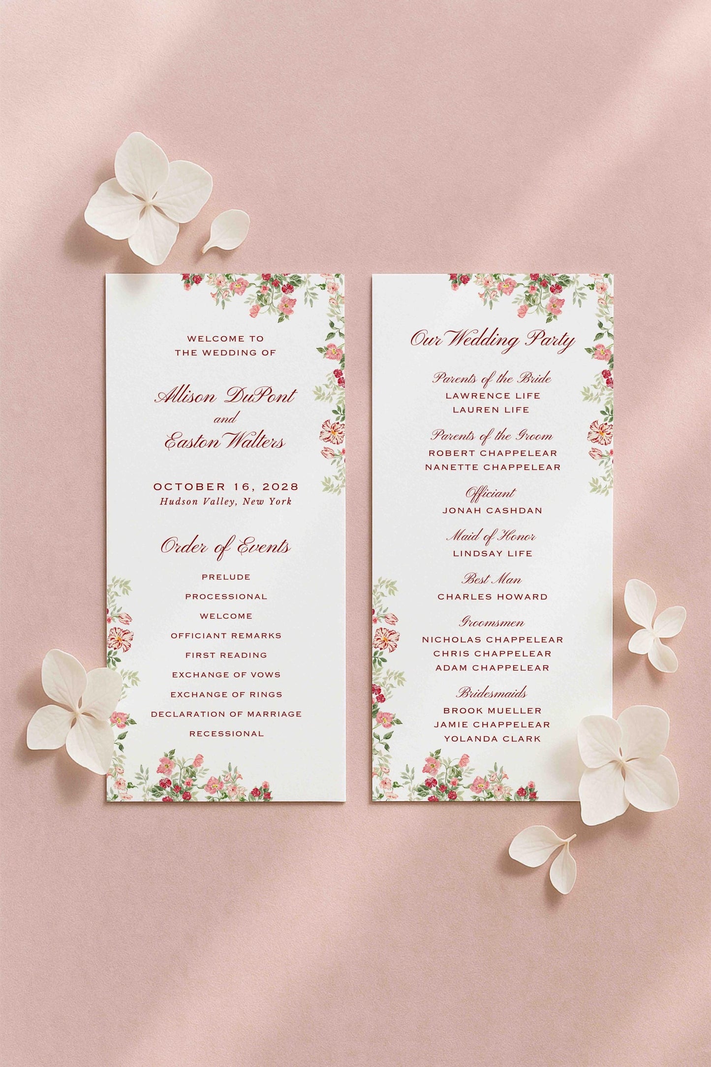 Dusty Pink Floral Wedding Program Template