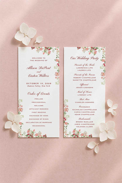 Dusty Pink Floral Wedding Program Template