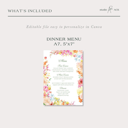 Colorful Floral Wedding Menu Template