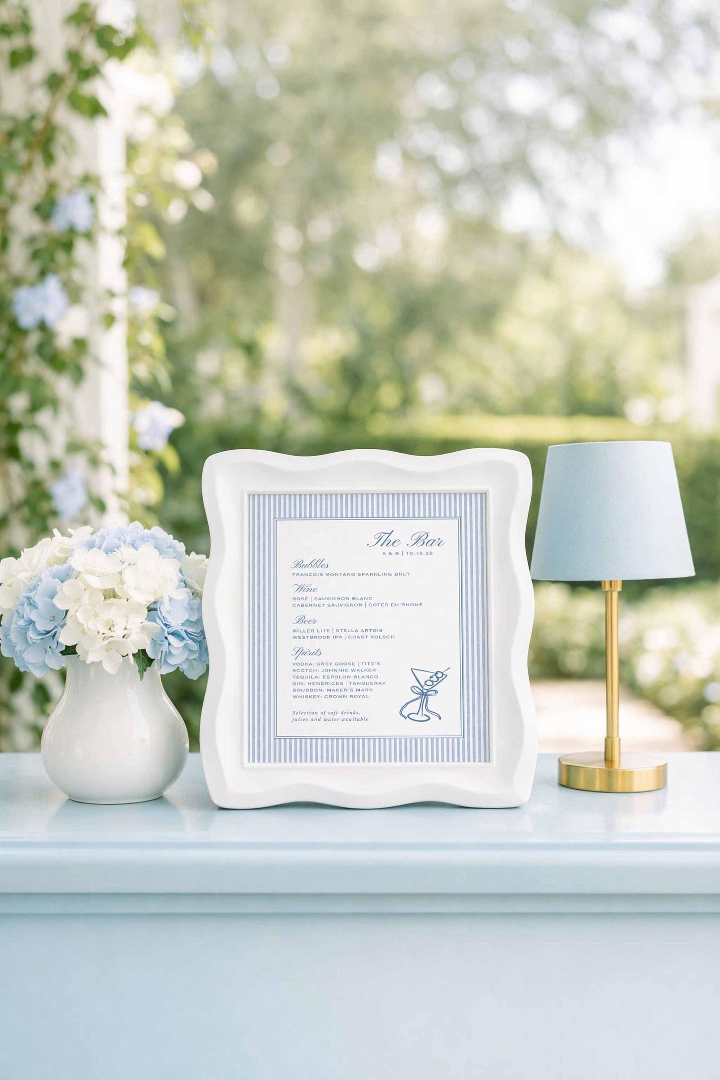 Blue Rattan Wedding Bar Menu Template